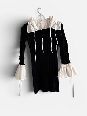 Anne Fontaine SILENA Sweater Black White Ribbed Knit Blouse Designer Sz 40